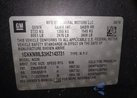 2017 GMC Acadia Slt-1 from USA, damaged, VIN 1GKKNMLS3HZ143731